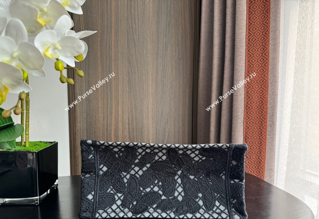 Dior Small Book Tote Bag in Transparent Mesh Embroidered with Black 3D Macrame-Effect D-Lace Motif 2024 (BF-240118057)