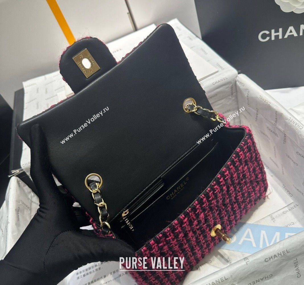 Chanel Classic Tweed Mini Flap Bag A69900 Fuchsia Pink/Black 2024 0116 (yezi-240116027)