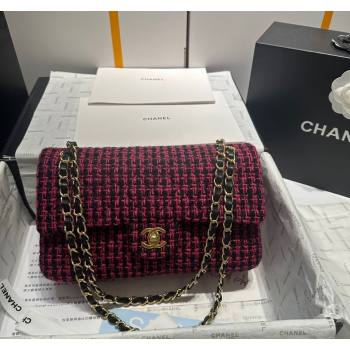 Chanel Classic Tweed Medium Flap Bag A01112 Fuchsia Pink/Black 2024 0116 (yezi-240116028)