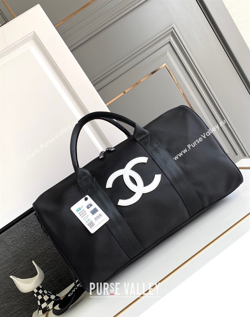 Chanel Nylon Duffle Travel bag Black/White AS3533 2024 (yezi-240117067)