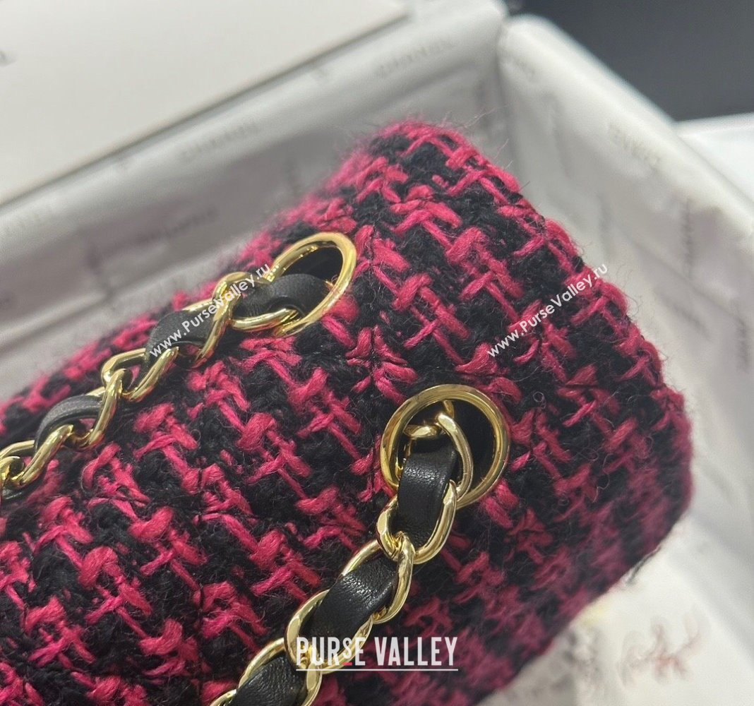 Chanel Classic Tweed Medium Flap Bag A01112 Fuchsia Pink/Black 2024 0116 (yezi-240116028)