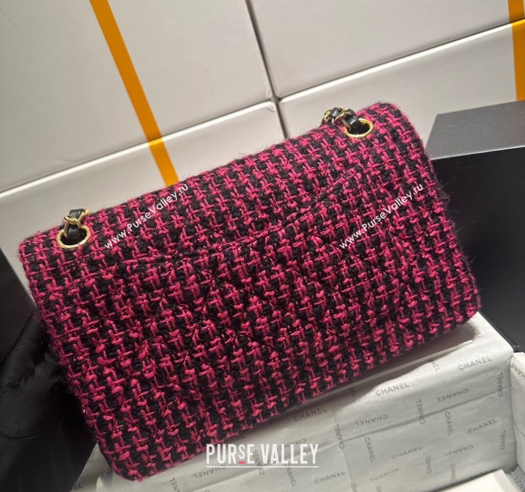 Chanel Classic Tweed Medium Flap Bag A01112 Fuchsia Pink/Black 2024 0116 (yezi-240116028)