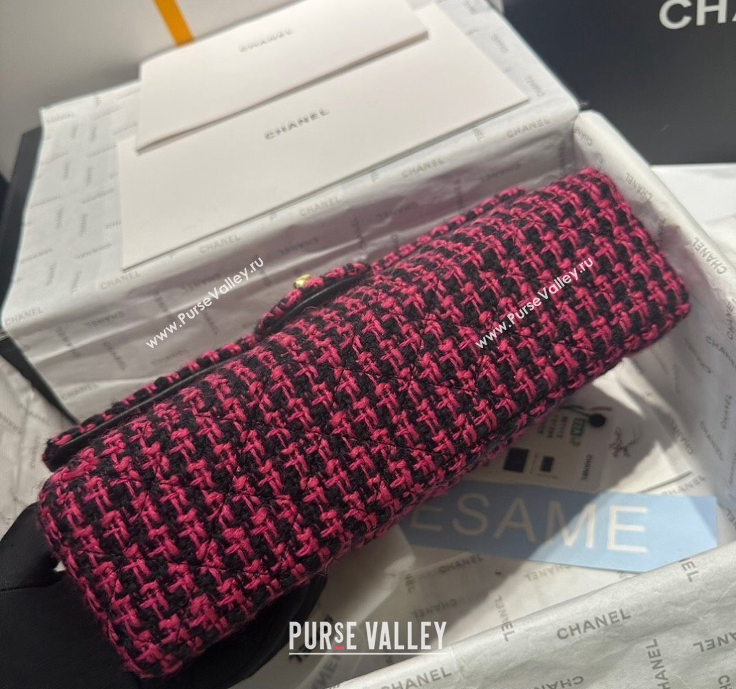 Chanel Classic Tweed Medium Flap Bag A01112 Fuchsia Pink/Black 2024 0116 (yezi-240116028)