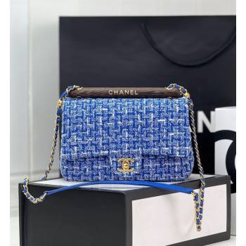 Chanel Tweed Small Flap Bag with Wood Handle AS4151 Blue 2024 (yezi-240116003)