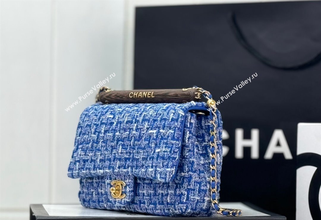 Chanel Tweed Small Flap Bag with Wood Handle AS4151 Blue 2024 (yezi-240116003)