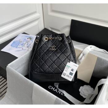 Chanel GABRIELLE Aged Calfskin Bucket Bag Black 2024 A94485 (yezi-240116041)