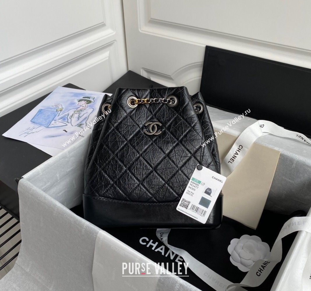 Chanel GABRIELLE Aged Calfskin Bucket Bag Black 2024 A94485 (yezi-240116041)