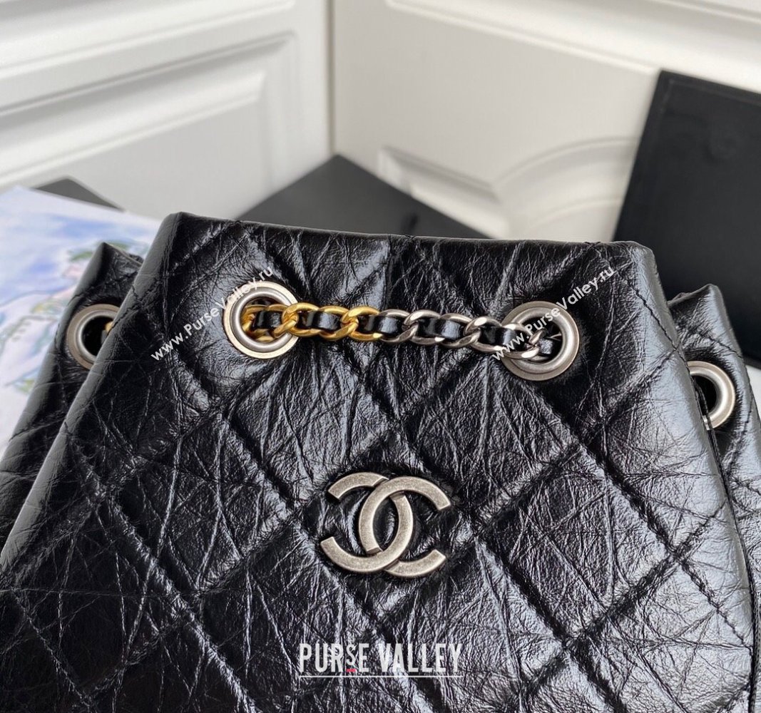 Chanel GABRIELLE Aged Calfskin Bucket Bag Black 2024 A94485 (yezi-240116041)