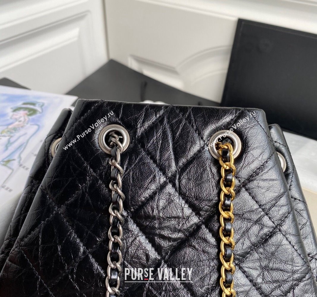 Chanel GABRIELLE Aged Calfskin Bucket Bag Black 2024 A94485 (yezi-240116041)