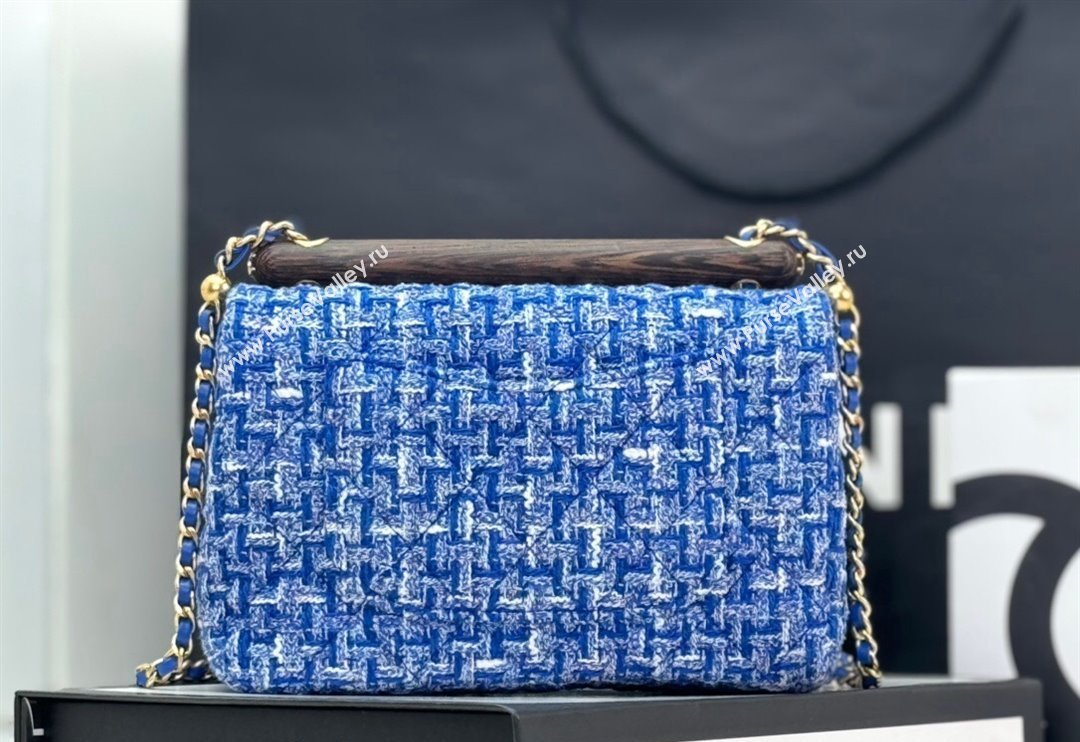 Chanel Tweed Small Flap Bag with Wood Handle AS4151 Blue 2024 (yezi-240116003)