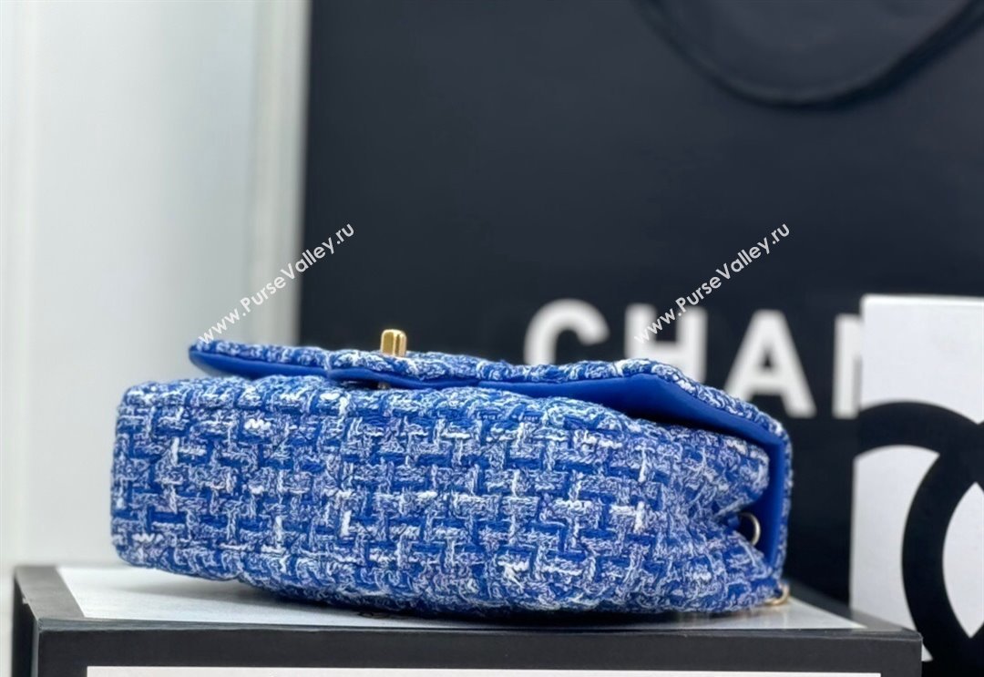 Chanel Tweed Small Flap Bag with Wood Handle AS4151 Blue 2024 (yezi-240116003)