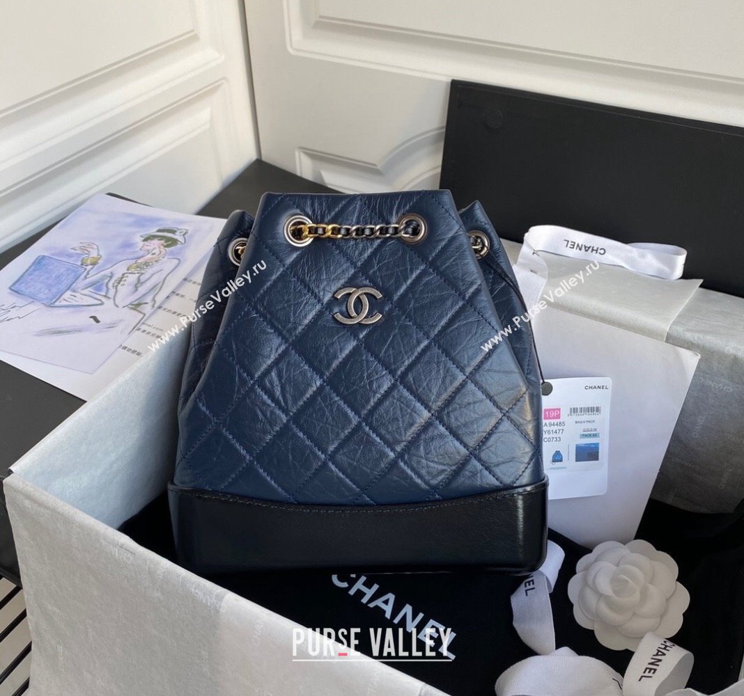 Chanel GABRIELLE Aged Calfskin Bucket Bag Navy Blue 2024 A94485 (yezi-240116043)