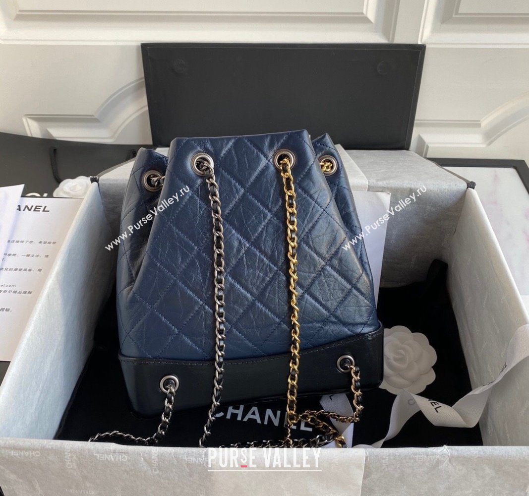 Chanel GABRIELLE Aged Calfskin Bucket Bag Navy Blue 2024 A94485 (yezi-240116043)