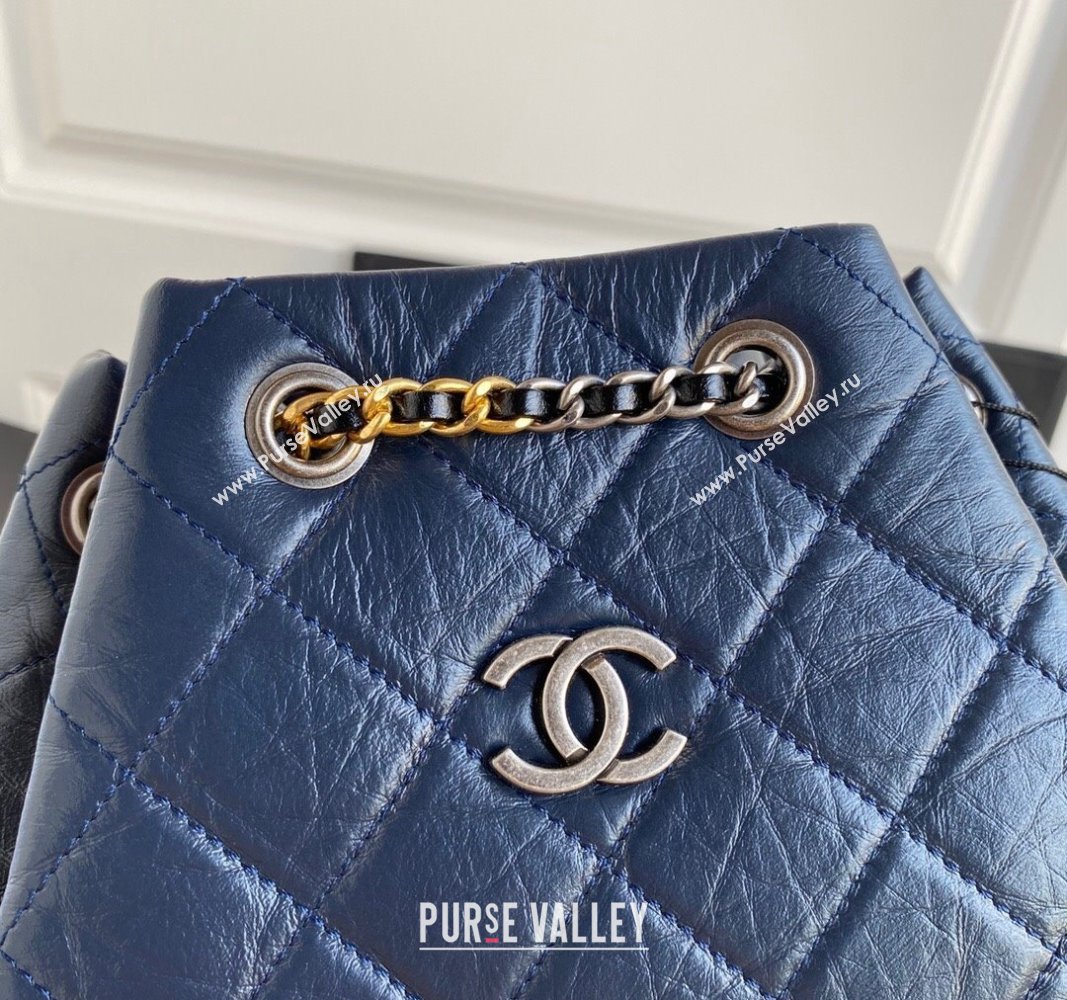 Chanel GABRIELLE Aged Calfskin Bucket Bag Navy Blue 2024 A94485 (yezi-240116043)