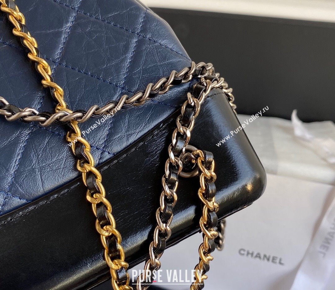 Chanel GABRIELLE Aged Calfskin Bucket Bag Navy Blue 2024 A94485 (yezi-240116043)