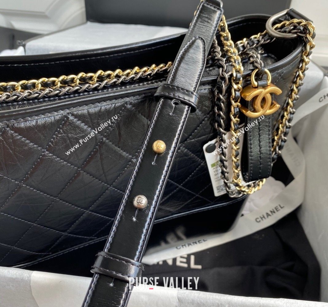 Chanel GABRIELLE Aged Calfskin Hobo Bag Black 2024 A93824 (yezi-240116045)