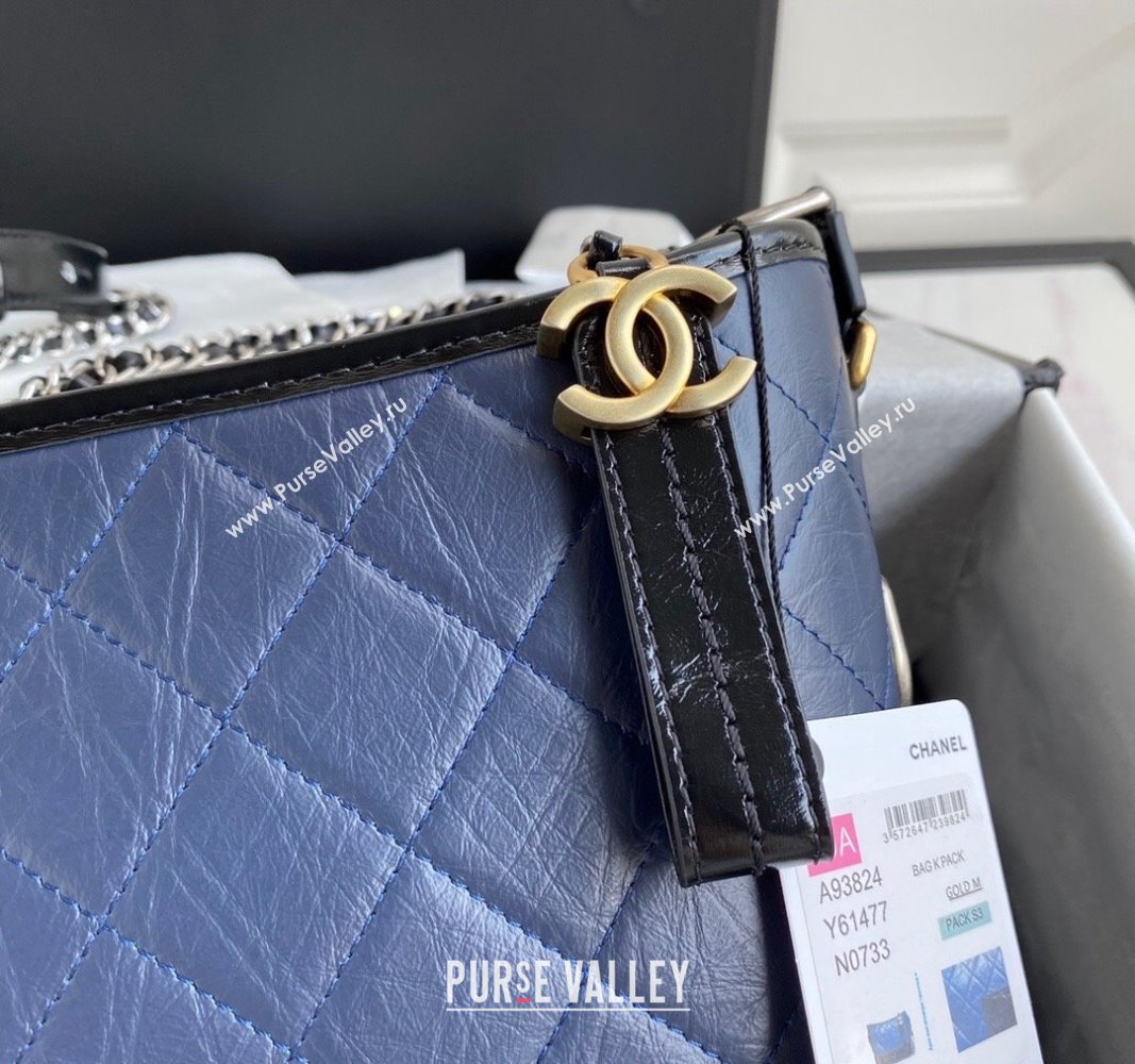 Chanel GABRIELLE Aged Calfskin Hobo Bag Navy Blue 2024 A93824 (yezi-240116046)