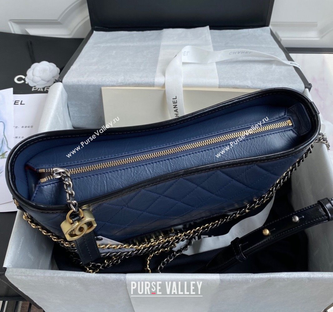 Chanel GABRIELLE Aged Calfskin Hobo Bag Navy Blue 2024 A93824 (yezi-240116046)