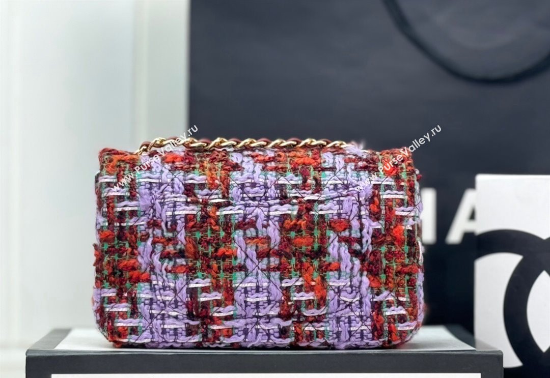 Chanel Classic Tweed Mini Flap Bag A69900 Purple/Green/Red 2024 0116 (yezi-240116025)