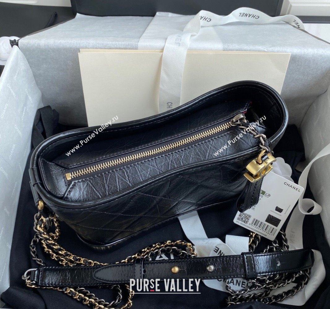 Chanel GABRIELLE Aged Calfskin Hobo Bag Black 2024 A91810 (yezi-240116048)