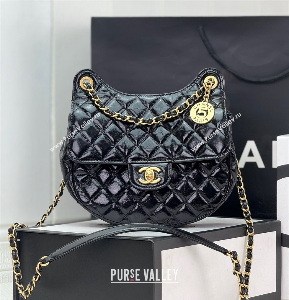 Chanel Shiny Calfskin Small Hobo Bag AS4572 Black 2024 (yezi-240116004)