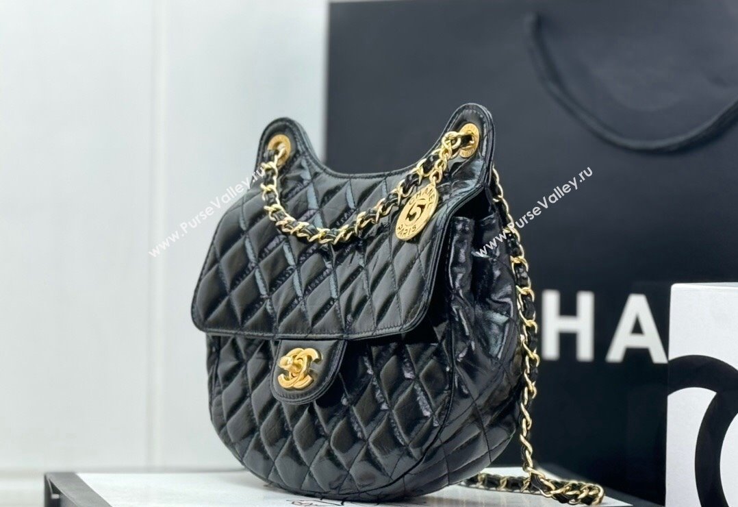 Chanel Shiny Calfskin Small Hobo Bag AS4572 Black 2024 (yezi-240116004)