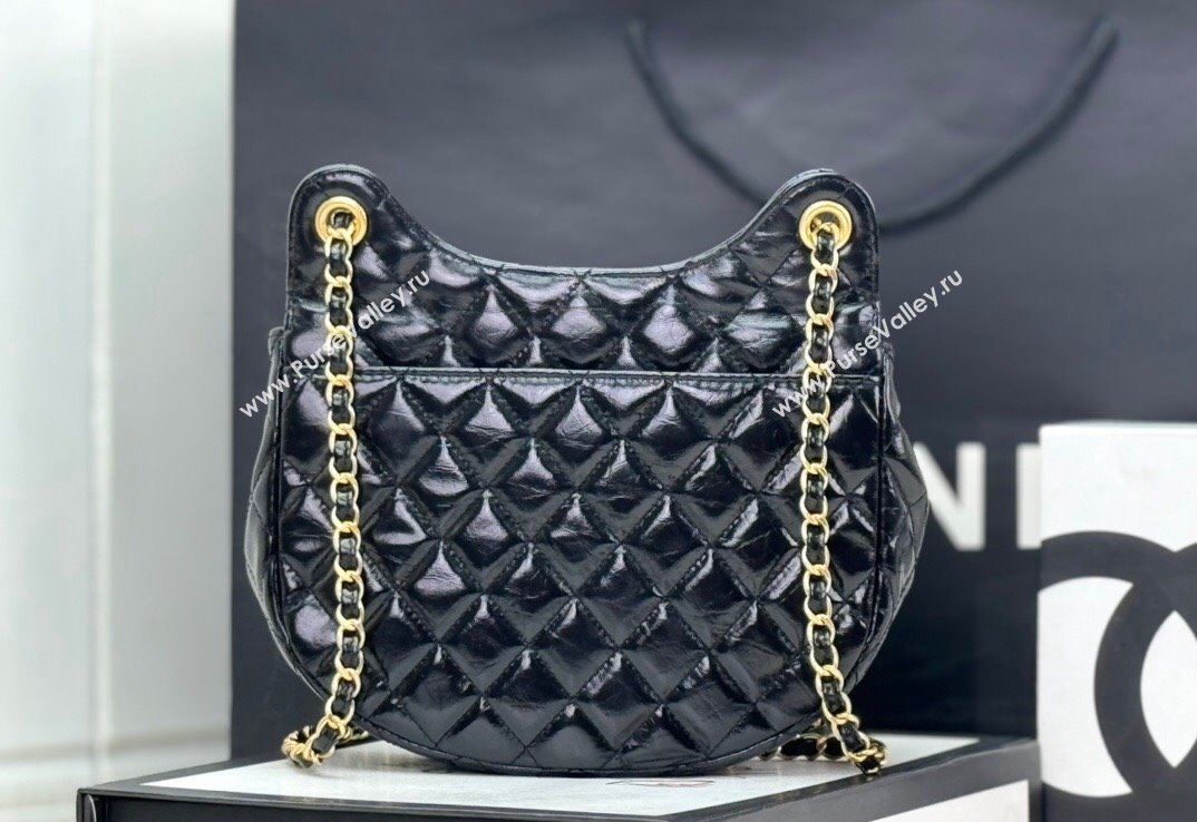 Chanel Shiny Calfskin Small Hobo Bag AS4572 Black 2024 (yezi-240116004)