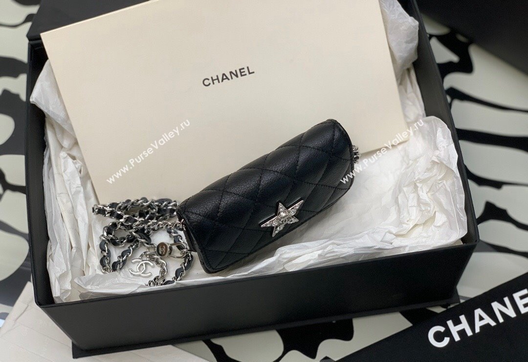 Chanel Grained Calfskin Belt Bag with Crystals Star Black 2024 (yezi-240116050)