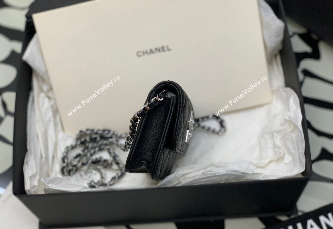 Chanel Grained Calfskin Belt Bag with Crystals Star Black 2024 (yezi-240116050)