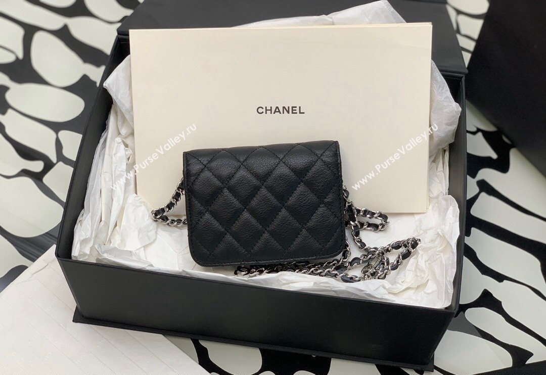 Chanel Grained Calfskin Belt Bag with Crystals Star Black 2024 (yezi-240116050)