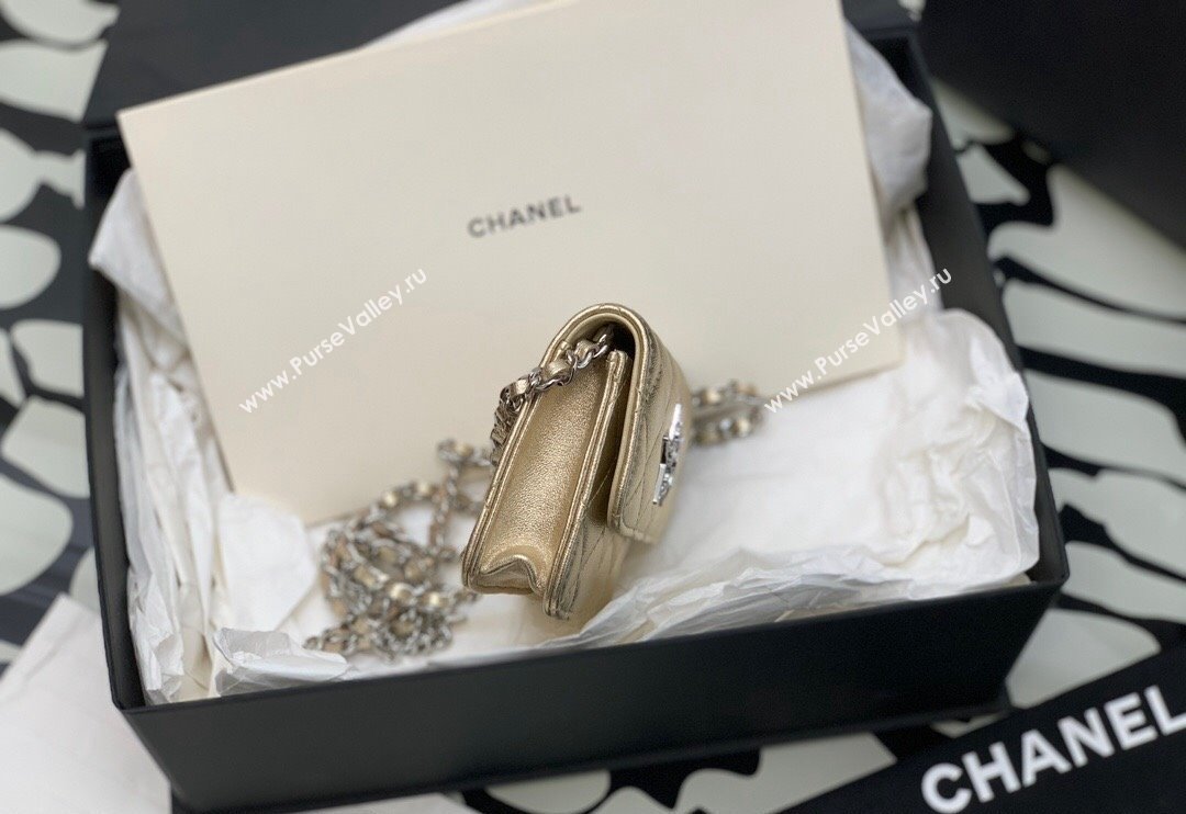 Chanel Grained Calfskin Belt Bag with Crystals Star Gold 2024 (yezi-240116051)