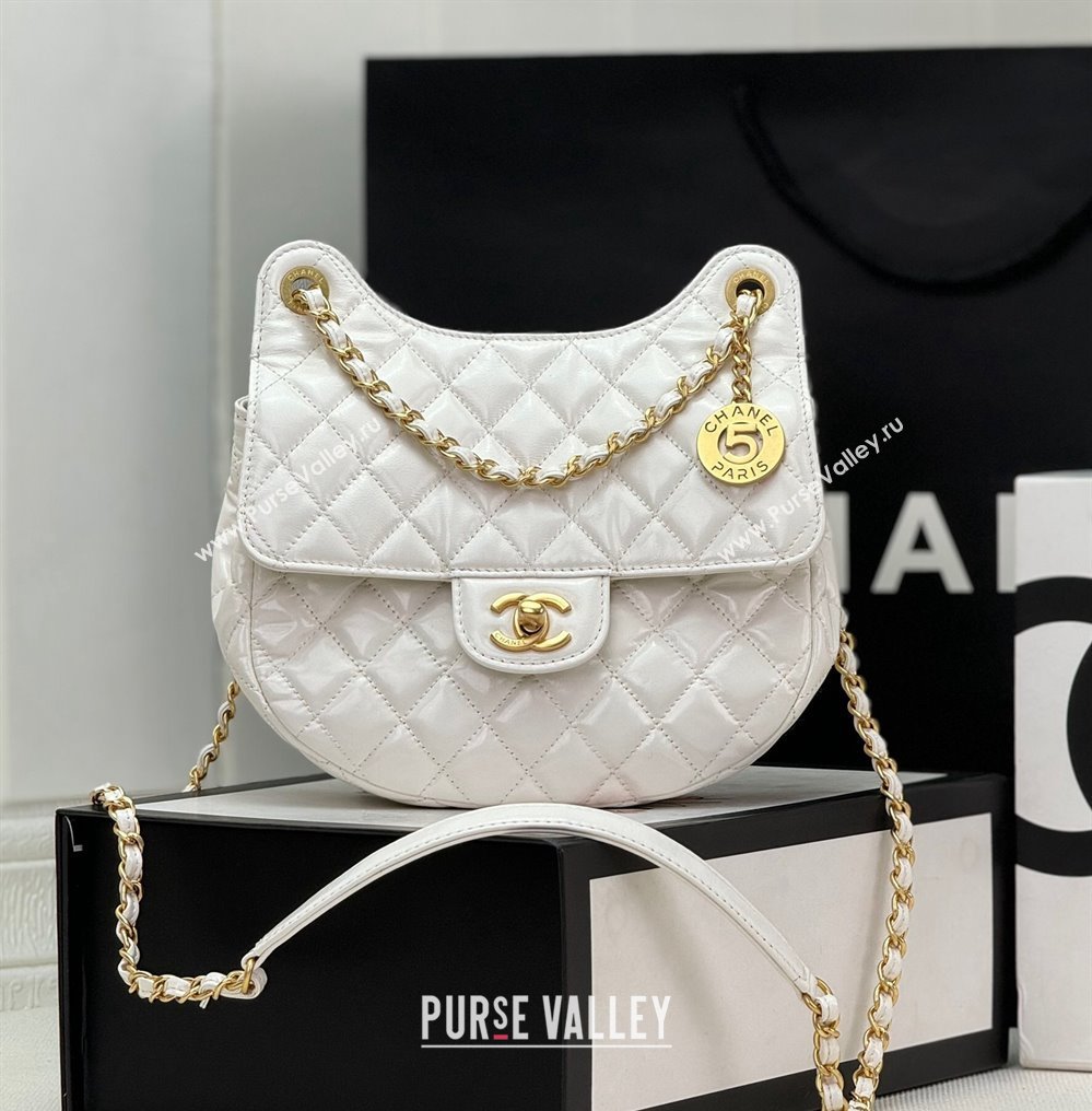 Chanel Shiny Calfskin Small Hobo Bag AS4572 White 2024 (yezi-240116005)