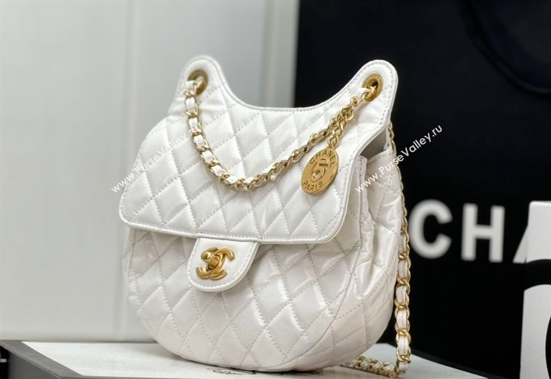 Chanel Shiny Calfskin Small Hobo Bag AS4572 White 2024 (yezi-240116005)