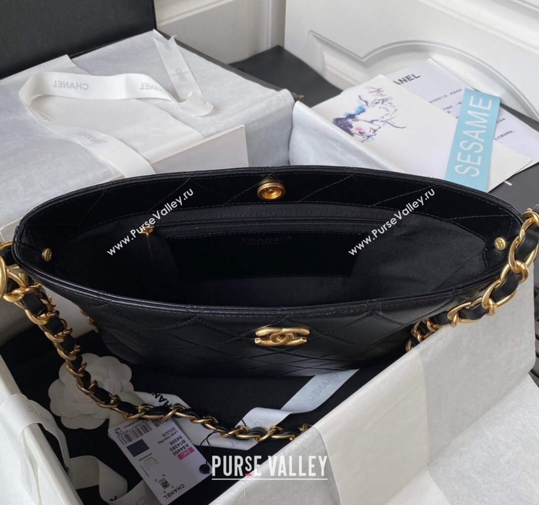 Chanel Shiny Lambskin Large Hobo Bag AS4450 Black 2023 (yezi-240117001)