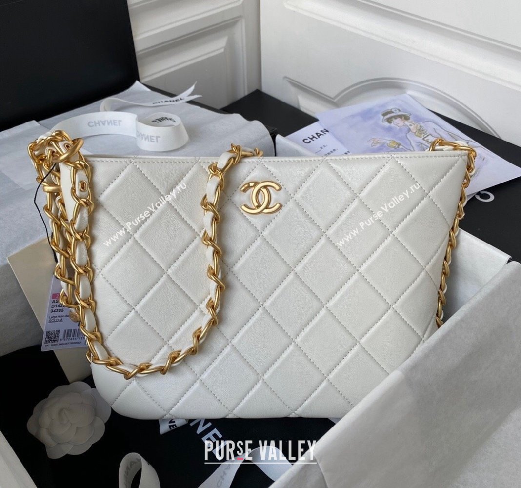 Chanel Shiny Lambskin Large Hobo Bag AS4450 White 2023 (yezi-240117003)