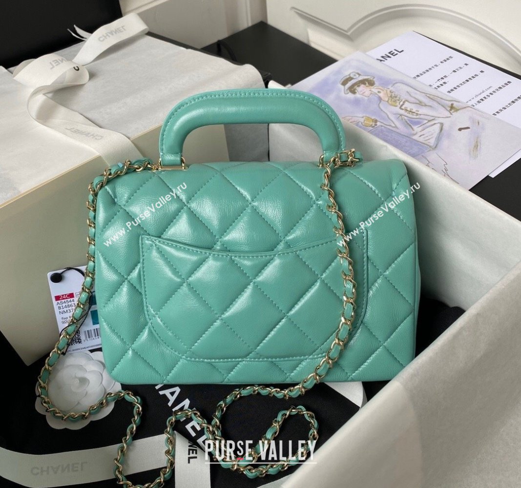 Chanel Shiny Calfskin Medium Flap Bag with Top handle AS4544 Light Green 2023 (yezi-240117004)