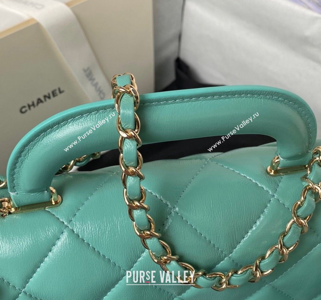 Chanel Shiny Calfskin Medium Flap Bag with Top handle AS4544 Light Green 2023 (yezi-240117004)