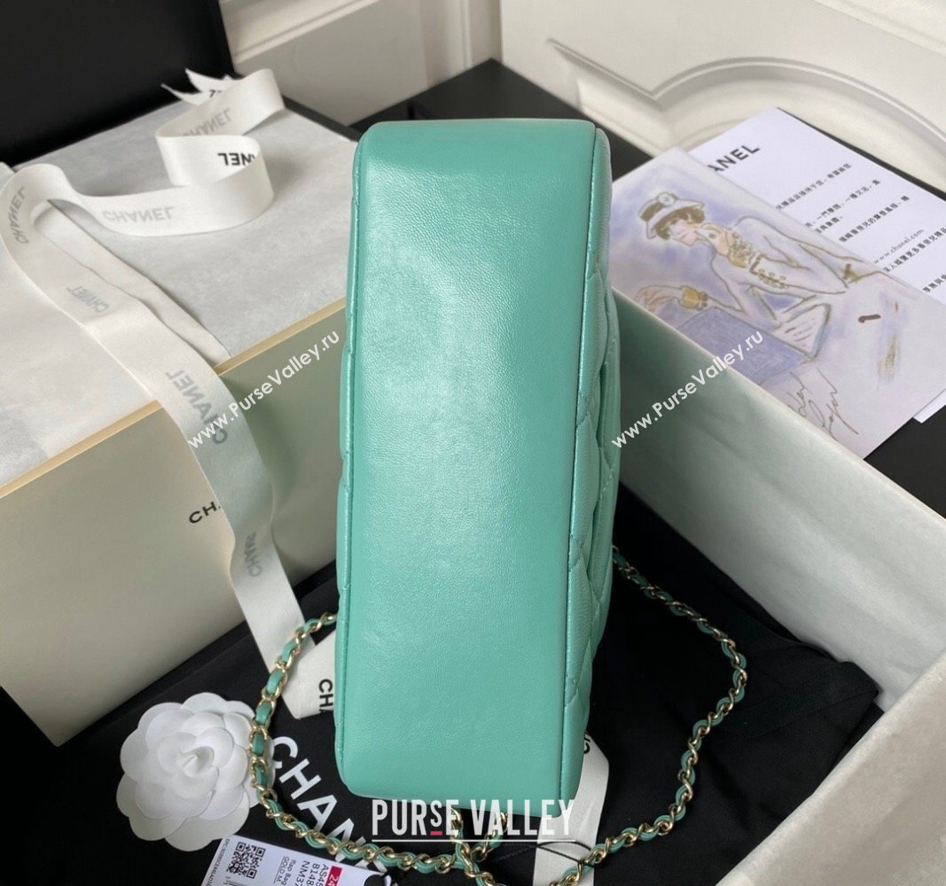 Chanel Shiny Calfskin Medium Flap Bag with Top handle AS4544 Light Green 2023 (yezi-240117004)