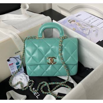 Chanel Shiny Calfskin Small Flap Bag with Top handle AS4543 Light Green 2023 (yezi-240117005)