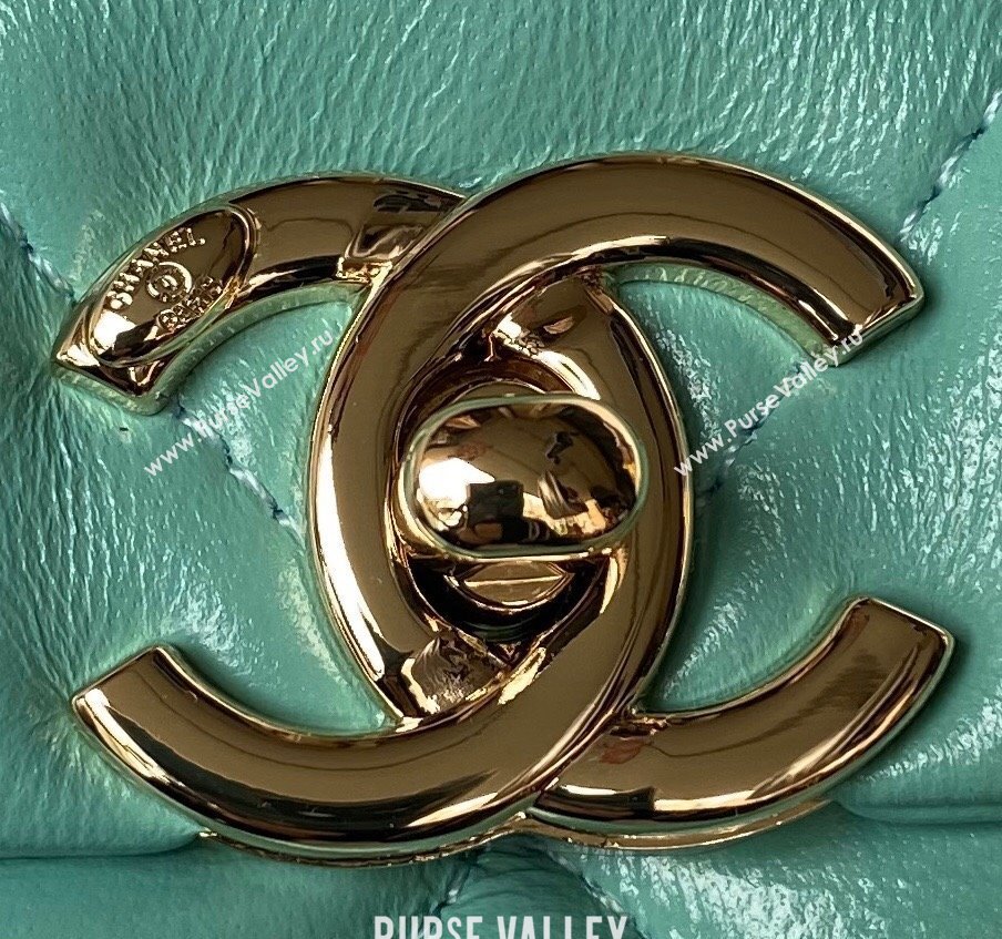 Chanel Shiny Calfskin Small Flap Bag with Top handle AS4543 Light Green 2023 (yezi-240117005)