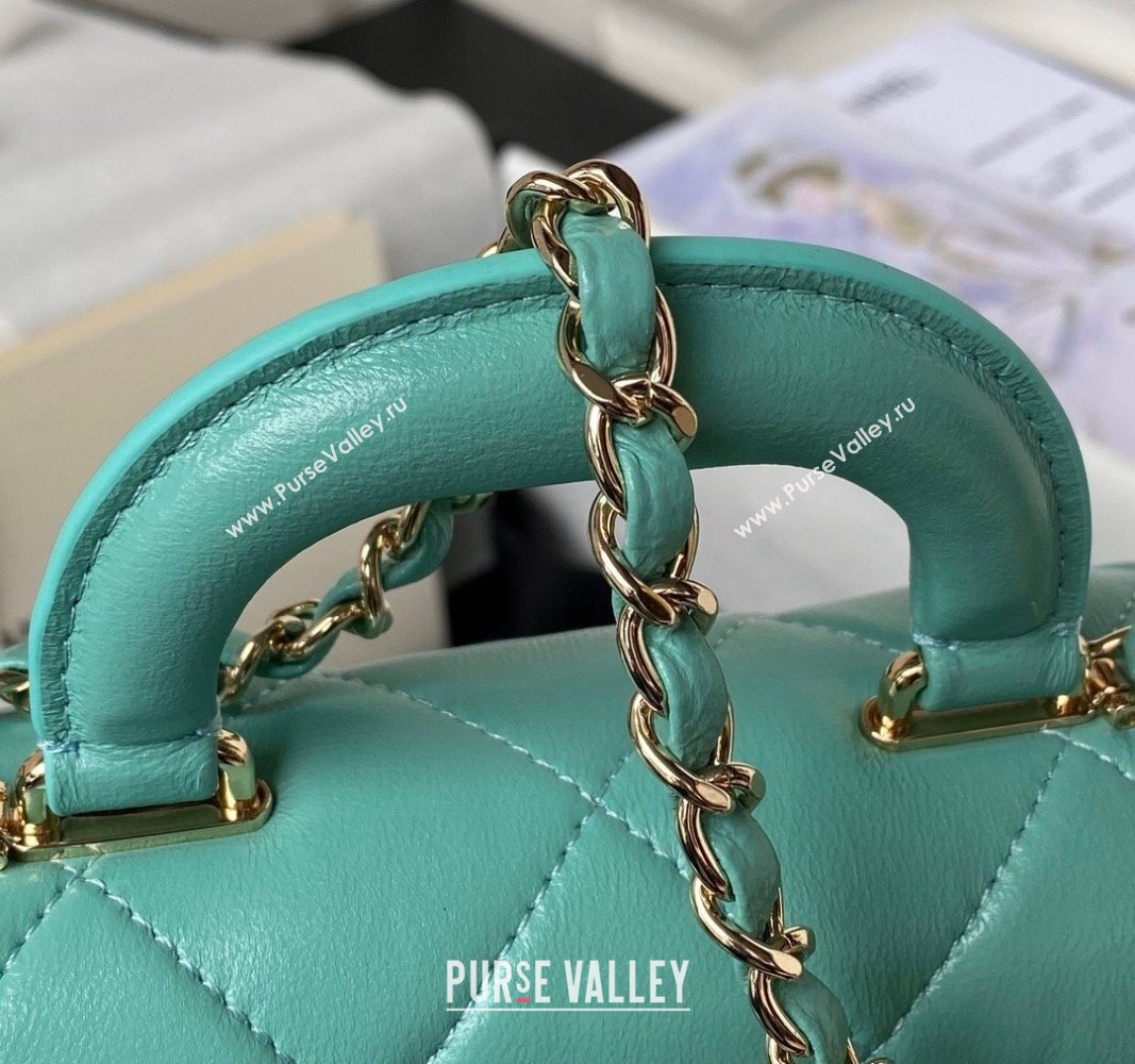 Chanel Shiny Calfskin Small Flap Bag with Top handle AS4543 Light Green 2023 (yezi-240117005)