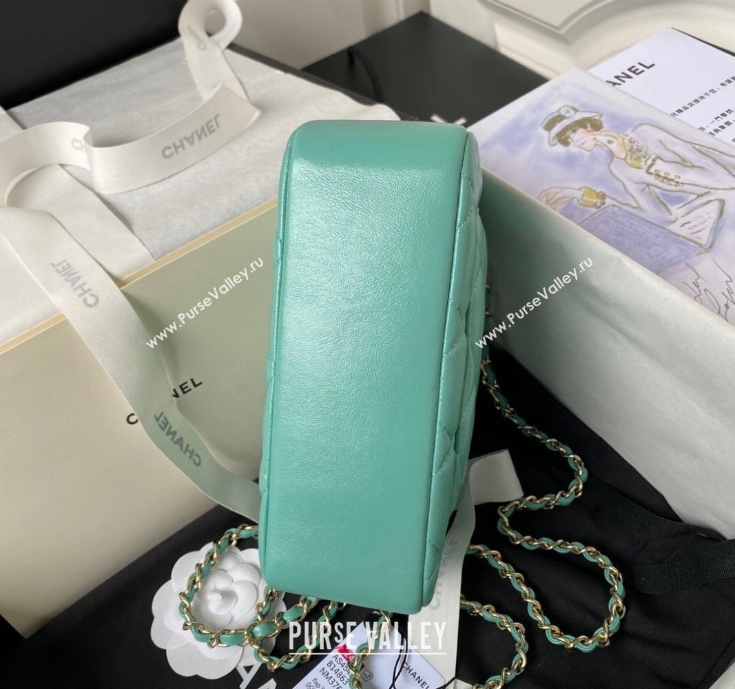 Chanel Shiny Calfskin Small Flap Bag with Top handle AS4543 Light Green 2023 (yezi-240117005)