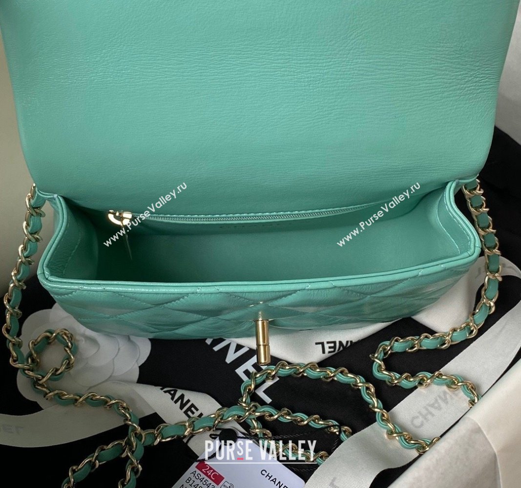 Chanel Shiny Calfskin Small Flap Bag with Top handle AS4543 Light Green 2023 (yezi-240117005)