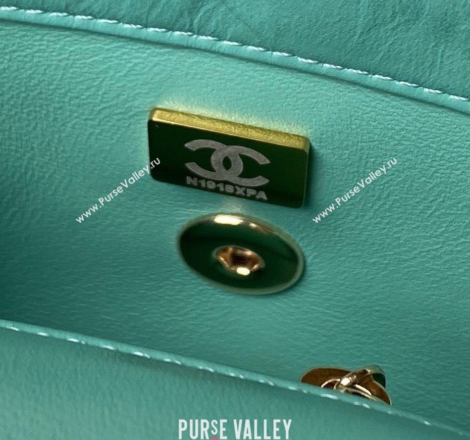 Chanel Shiny Calfskin Small Flap Bag with Top handle AS4543 Light Green 2023 (yezi-240117005)