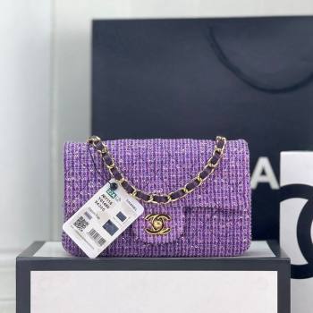 Chanel Classic Tweed Mini Flap Bag with Sequins A69900 Purple 2024 0116 (yezi-240116031)