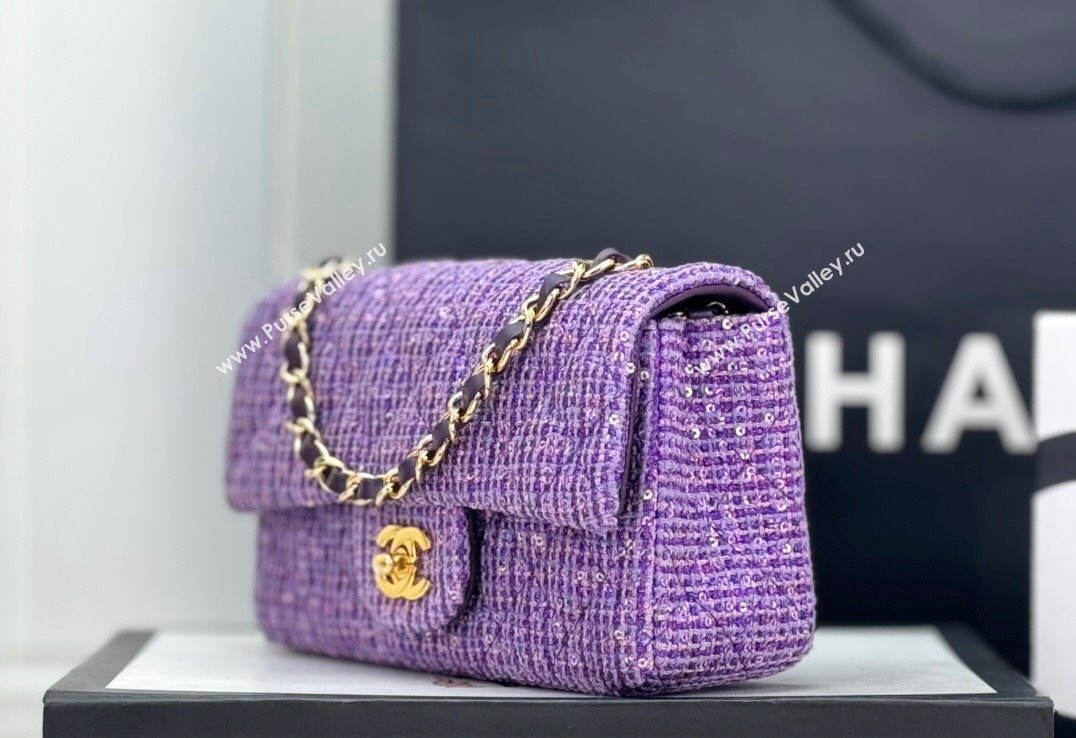 Chanel Classic Tweed Mini Flap Bag with Sequins A69900 Purple 2024 0116 (yezi-240116031)