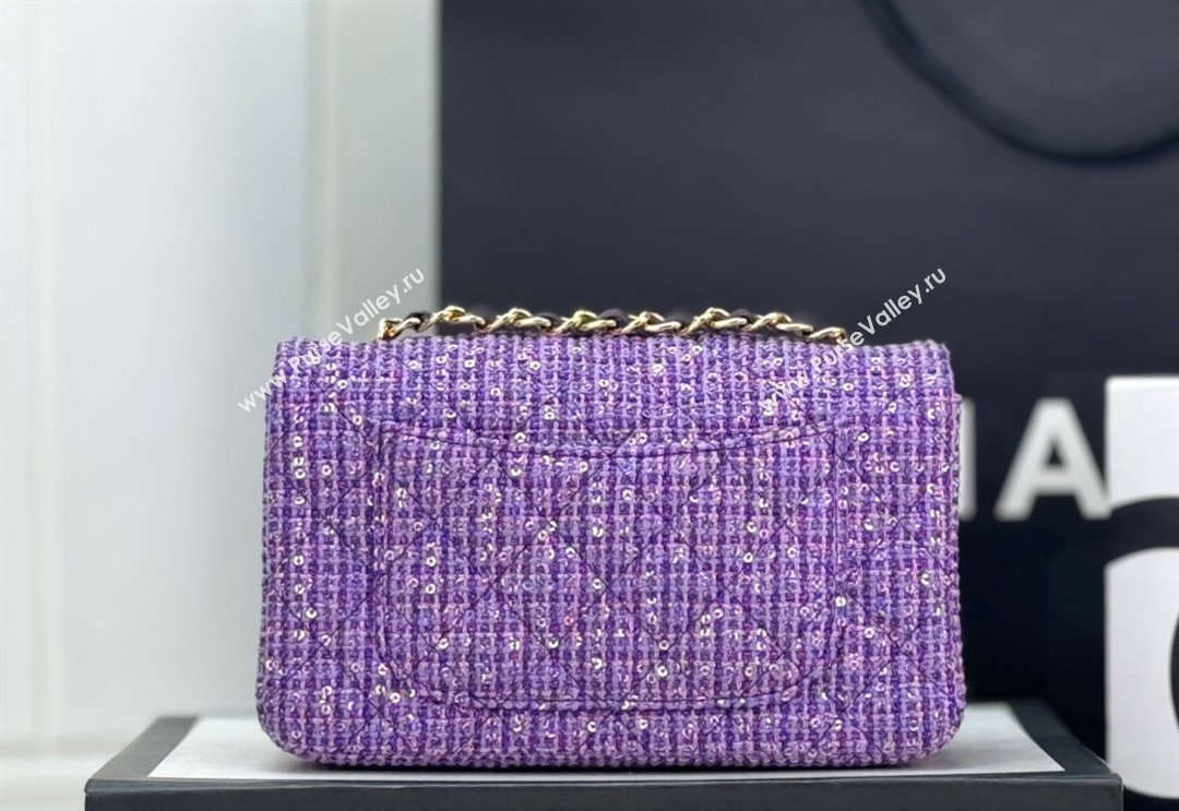 Chanel Classic Tweed Mini Flap Bag with Sequins A69900 Purple 2024 0116 (yezi-240116031)