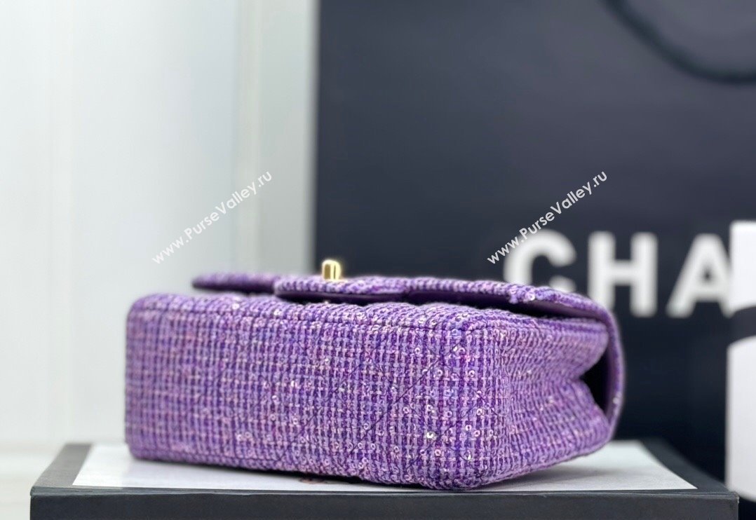 Chanel Classic Tweed Mini Flap Bag with Sequins A69900 Purple 2024 0116 (yezi-240116031)