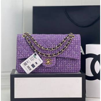 Chanel Classic Tweed Mini Flap Bag with Sequins A01112 Purple 2024 0116 (yezi-240116032)