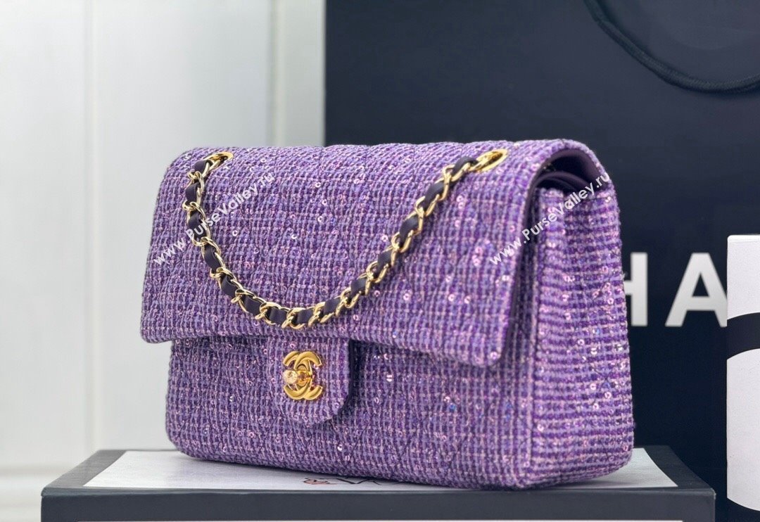 Chanel Classic Tweed Mini Flap Bag with Sequins A01112 Purple 2024 0116 (yezi-240116032)